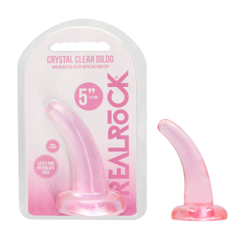 REALROCK Non Realistic Dildo With Suction Cup - 11.5 cm 11.5 cm Curved Pegging Dong - Pink
