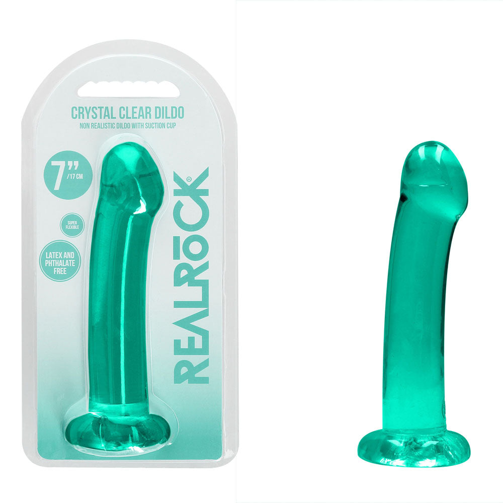 REALROCK Non Realistic Dildo With Suction Cup - 17 cm 17 cm Dong - Turquoise