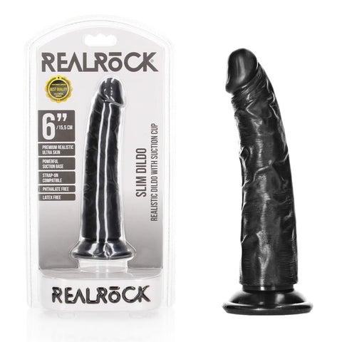 REALROCK Realistic Slim Dildo without Balls - 15.5 cm - Black 15.5 cm (6'') Dong - Image 1