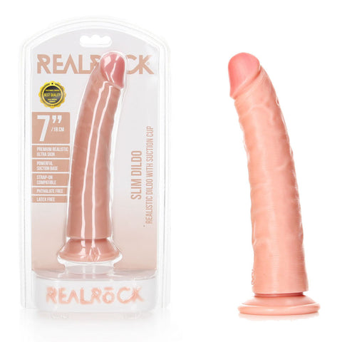 REALROCK Realistic Slim Dildo with Suction Cup - 18cm - Flesh 18 cm (7'') Dong - Image 1