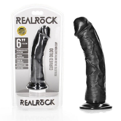 REALROCK Realistic Regular Curved Dildo with Suction Cup - 15.5 cm 15.5 cm (6'') Dong - Black