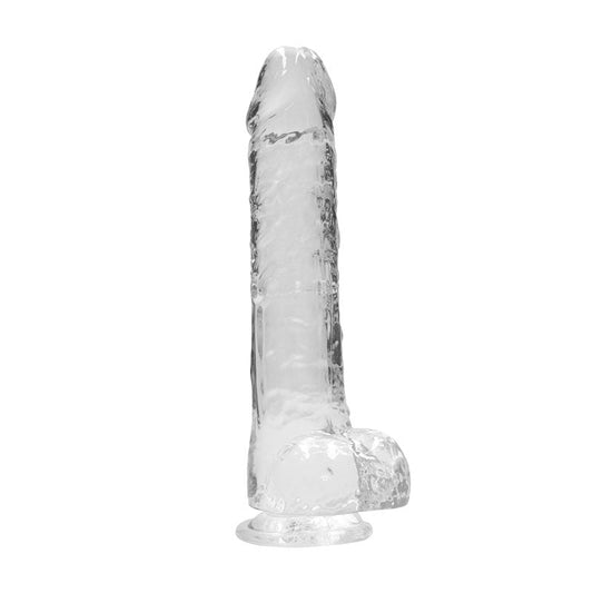 REALROCK Realistic Dildo With Balls 10'' 25 cm Dong. Full view of the dildo on a white background.