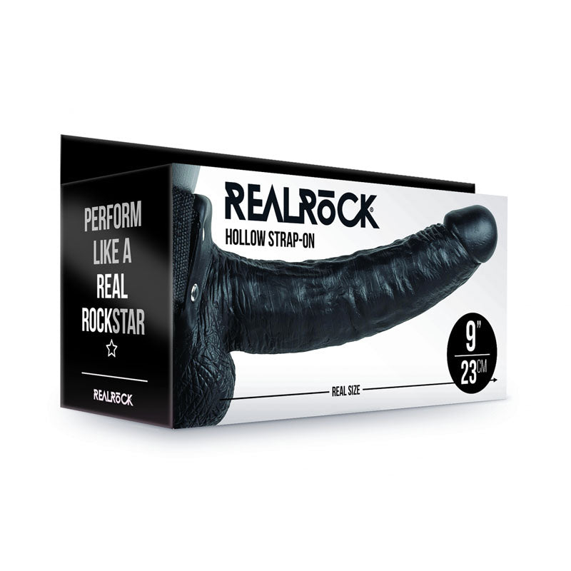 REALROCK Hollow Strapon with Balls - 23 cm Black 23 cm Hollow Strap-On