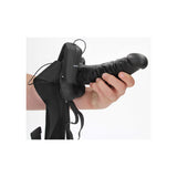 REALROCK Vibrating Hollow Strapon + Balls - 18cm Black - Black 18 cm Vibrating Hollow Strap-On - Image 4