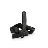 REALROCK Vibrating Hollow Strapon + Balls - 18cm Black - Black 18 cm Vibrating Hollow Strap-On - Image 5