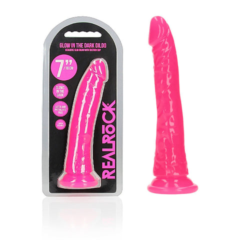 REALROCK 18 cm Slim Glow in the Dark Neon - Pink - Glow in Dark Pink 18 cm (7'') Dong - Image 1