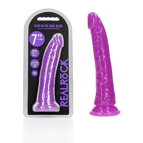 REALROCK 18 cm Slim Glow in the Dark Neon - Purple - Glow in Dark Purple 18 cm (7'') Dong - Image 1