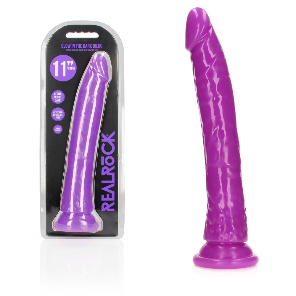 REALROCK 29 cm Slim Glow in the Dark Neon - Glow in Dark 29 cm (11'') Dong - Purple