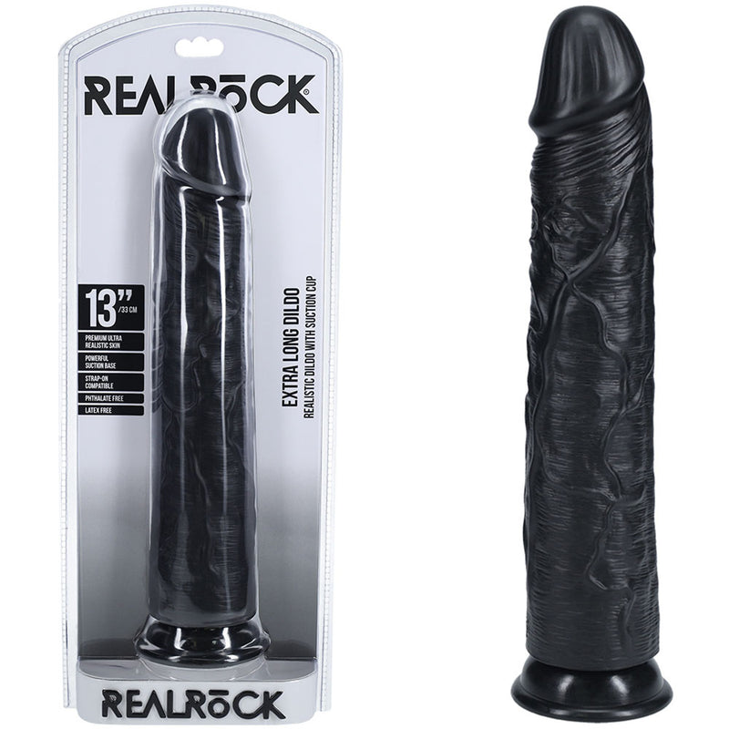 REALROCK 33cm Extra Long Dildo - Black - Black 33 cm (13'') Extra Long Dong