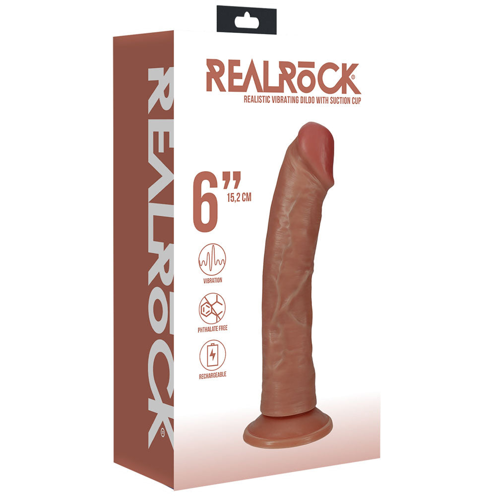 REALROCK 15cm Vibrating Cock - Tan 15.2 cm (6'') USB Rechargeable Vibrating Dong