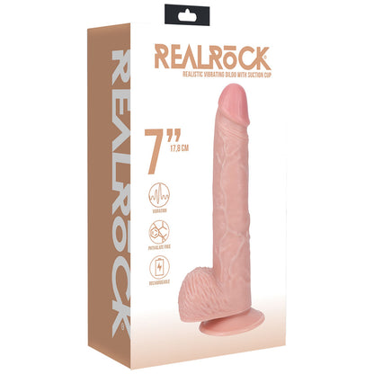 REALROCK 18cm Vibrating Cock + Balls - Flesh 17.8 cm (7'') USB Rechargeable Vibrating Dong