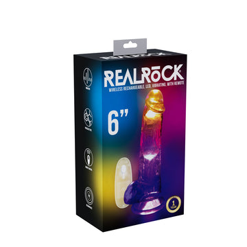 REALROCK 6'' with Balls Wireless Rechargeable LED Vibrating Dong - Clear with LED 16.2 cm USB Rechargeable Vibrating Dong with Remote
