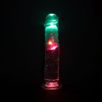 REALROCK 8'' No Balls Wireless Rechargeable LED Vibrating Dong - Clear with LED 22 cm USB Rechargeable Vibrating Dong with Remote