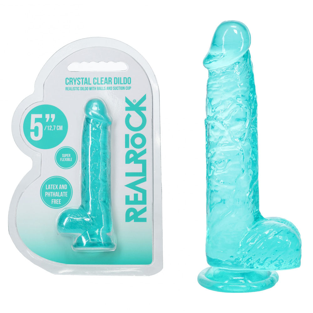 REALROCK 5'' Crystal Dildo with Balls 14.7 cm Dong - Turquoise