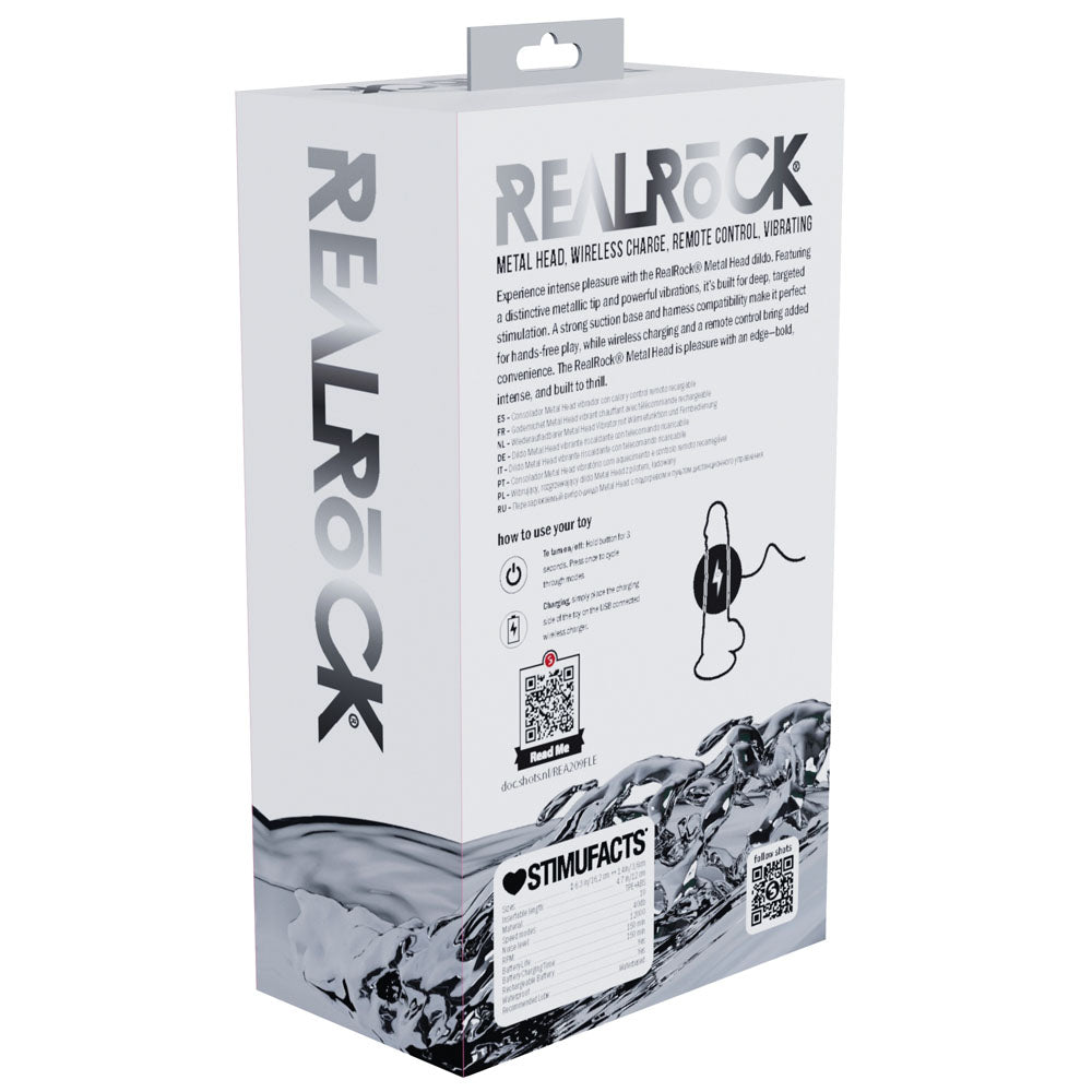 REALROCK Metal Head 6'' Rechargeable Dildo 16.2 cm USB Rechargeable Vibrating Dildo with Metal Head and Wireless Remote