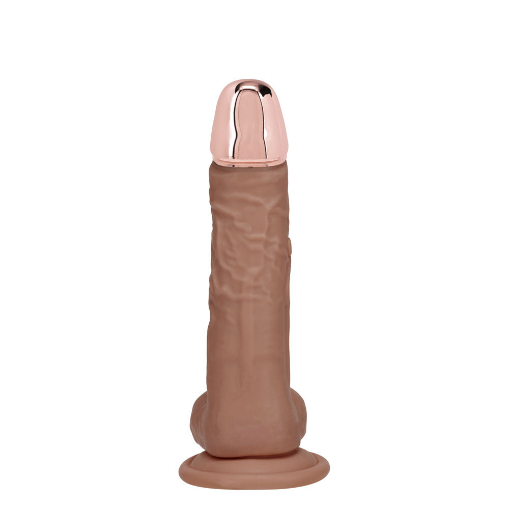 REALROCK Metal Head 6'' Rechargeable Dildo - Tan 16.2 cm USB Rechargeable Vibrating Dildo with Metal Head and Wireless Remote