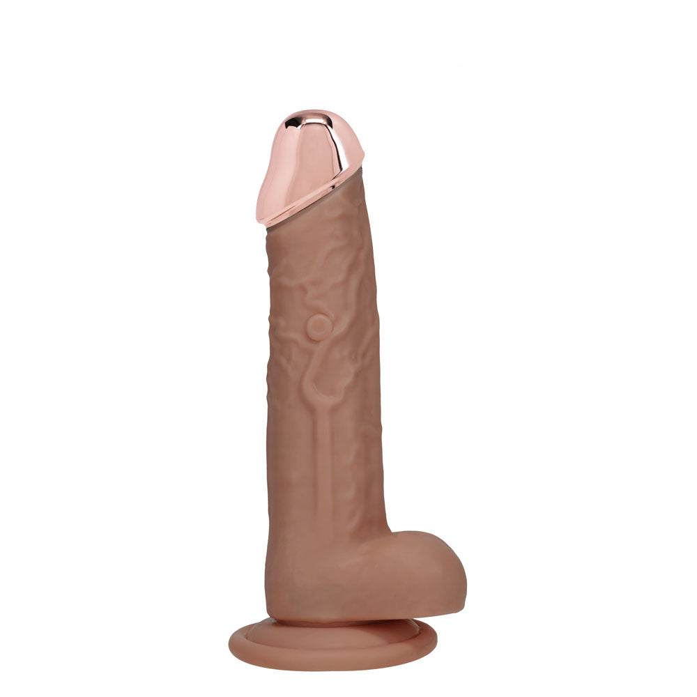 REALROCK Metal Head 6'' Rechargeable Dildo - Tan 16.2 cm USB Rechargeable Vibrating Dildo with Metal Head and Wireless Remote