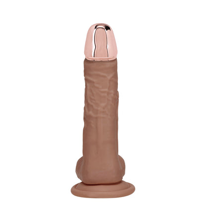 REALROCK Metal Head 7'' Rechargeable Dildo - Tan 19 cm USB Rechargeable Vibrating Dildo with Metal Head and Wireless Remote