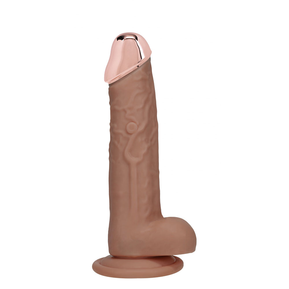 REALROCK Metal Head 7'' Rechargeable Dildo - Tan 19 cm USB Rechargeable Vibrating Dildo with Metal Head and Wireless Remote