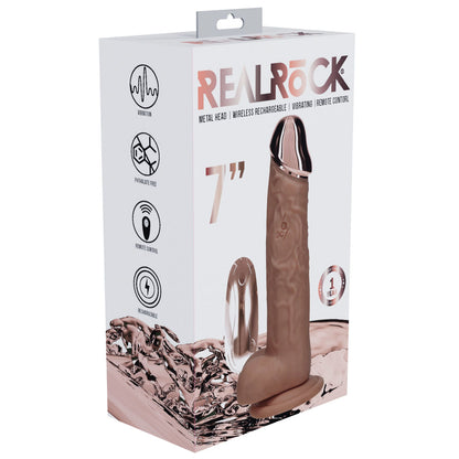 REALROCK Metal Head 7'' Rechargeable Dildo - Tan 19 cm USB Rechargeable Vibrating Dildo with Metal Head and Wireless Remote