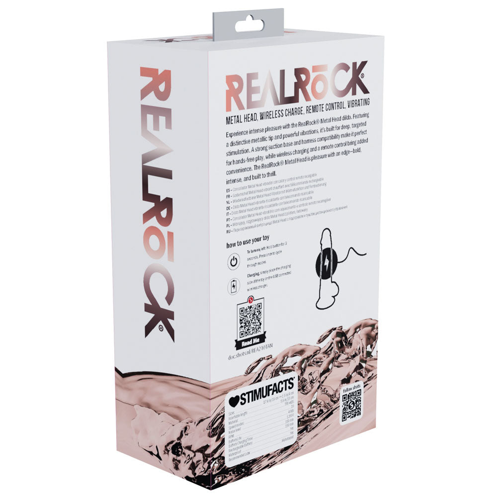 REALROCK Metal Head 7'' Rechargeable Dildo - Tan 19 cm USB Rechargeable Vibrating Dildo with Metal Head and Wireless Remote
