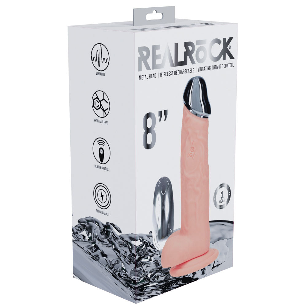 REALROCK Metal Head 8'' Rechargeable Dildo 22 cm USB Rechargeable Vibrating Dildo with Metal Head and Wireless Remote