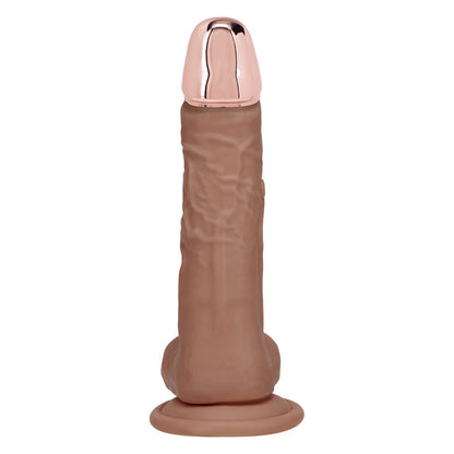 REALROCK Metal Head 8'' Rechargeable Dildo - Tan 22 cm USB Rechargeable Vibrating Dildo with Metal Head and Wireless Remote