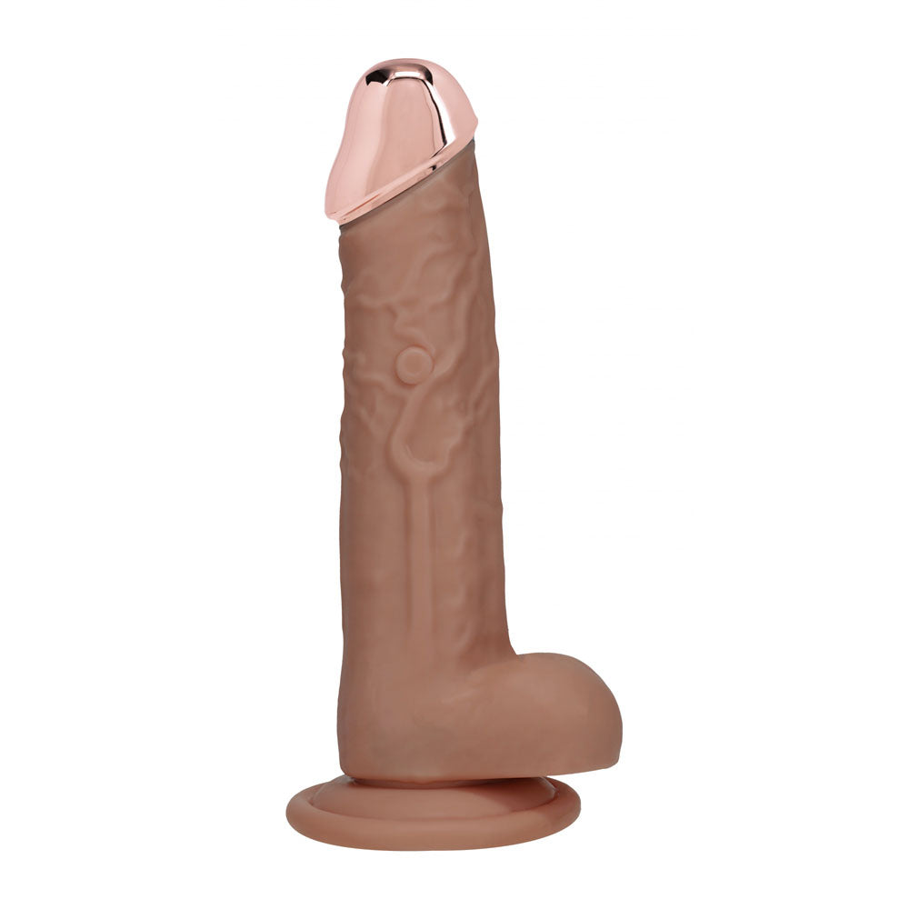 REALROCK Metal Head 8'' Rechargeable Dildo - Tan 22 cm USB Rechargeable Vibrating Dildo with Metal Head and Wireless Remote