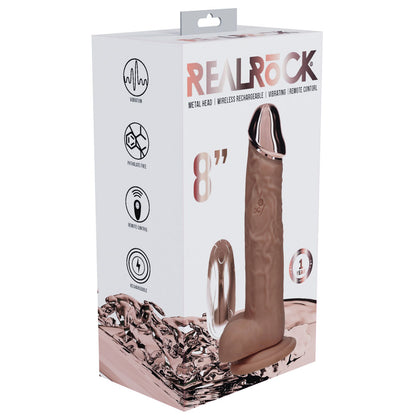 REALROCK Metal Head 8'' Rechargeable Dildo - Tan 22 cm USB Rechargeable Vibrating Dildo with Metal Head and Wireless Remote