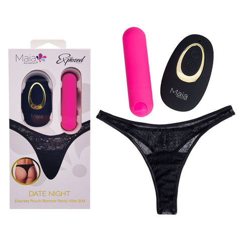 Maia DATE NIGHT PANTY VIBE - L/XL - Black L/XL Panty with Pink USB Rechargeable Bullet & Remote - Image 1