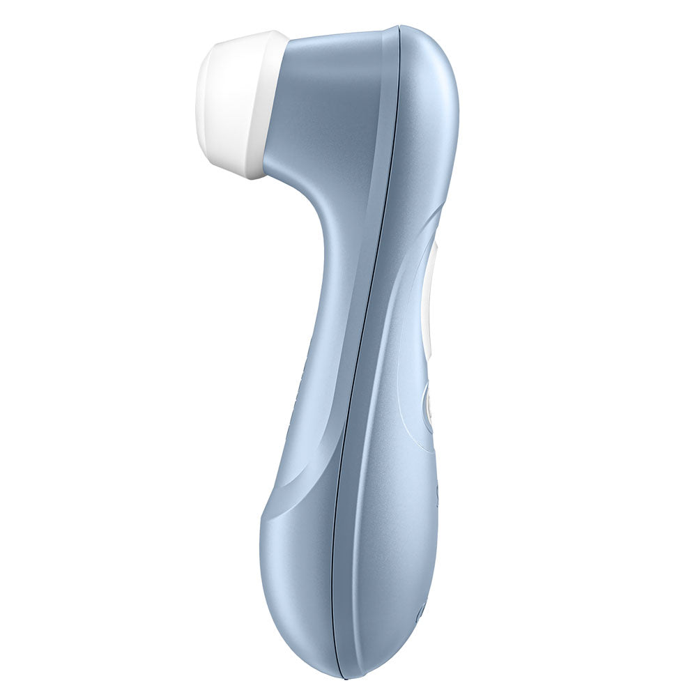 Blue handheld electronic device on a white background