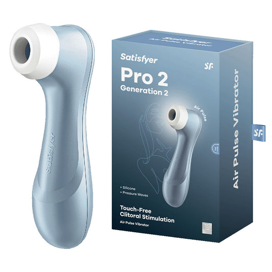 Satisfyer Pro 2 Generation 2 air pulse vibrator with packaging on a white background