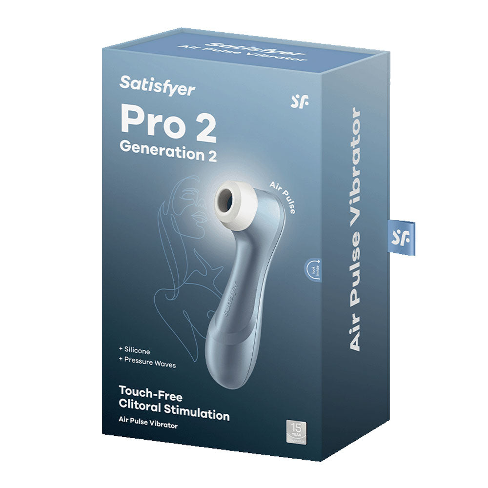 Satisfyer Pro 2 Generation 2 air pulse vibrator packaging on a white background