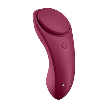 Maroon handheld electronic device on a white background