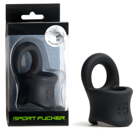 Sport Fucker Baller Ring - Black Liquid Silicone Cock Ring with Ball Stretcher - Image 1