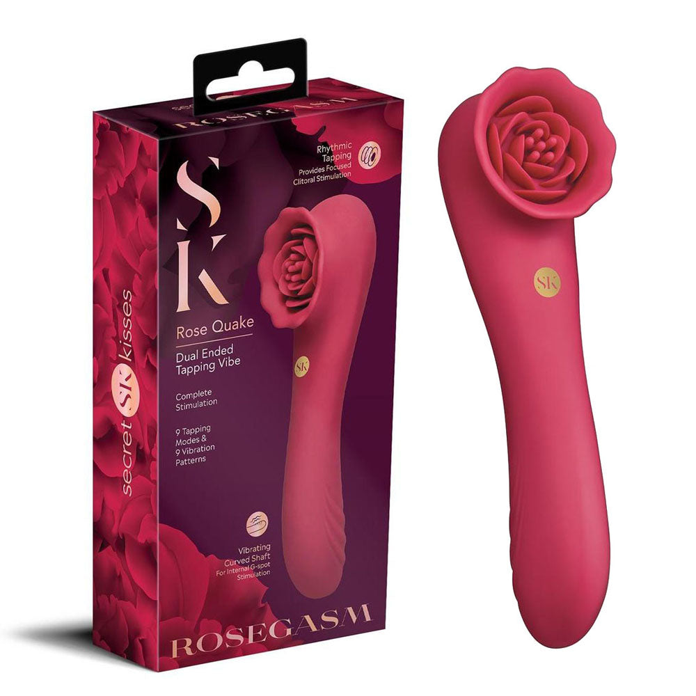 Secret Kisses ROSEGASM ROSE QUAKE - Red Dual Ended Tapping Vibrator