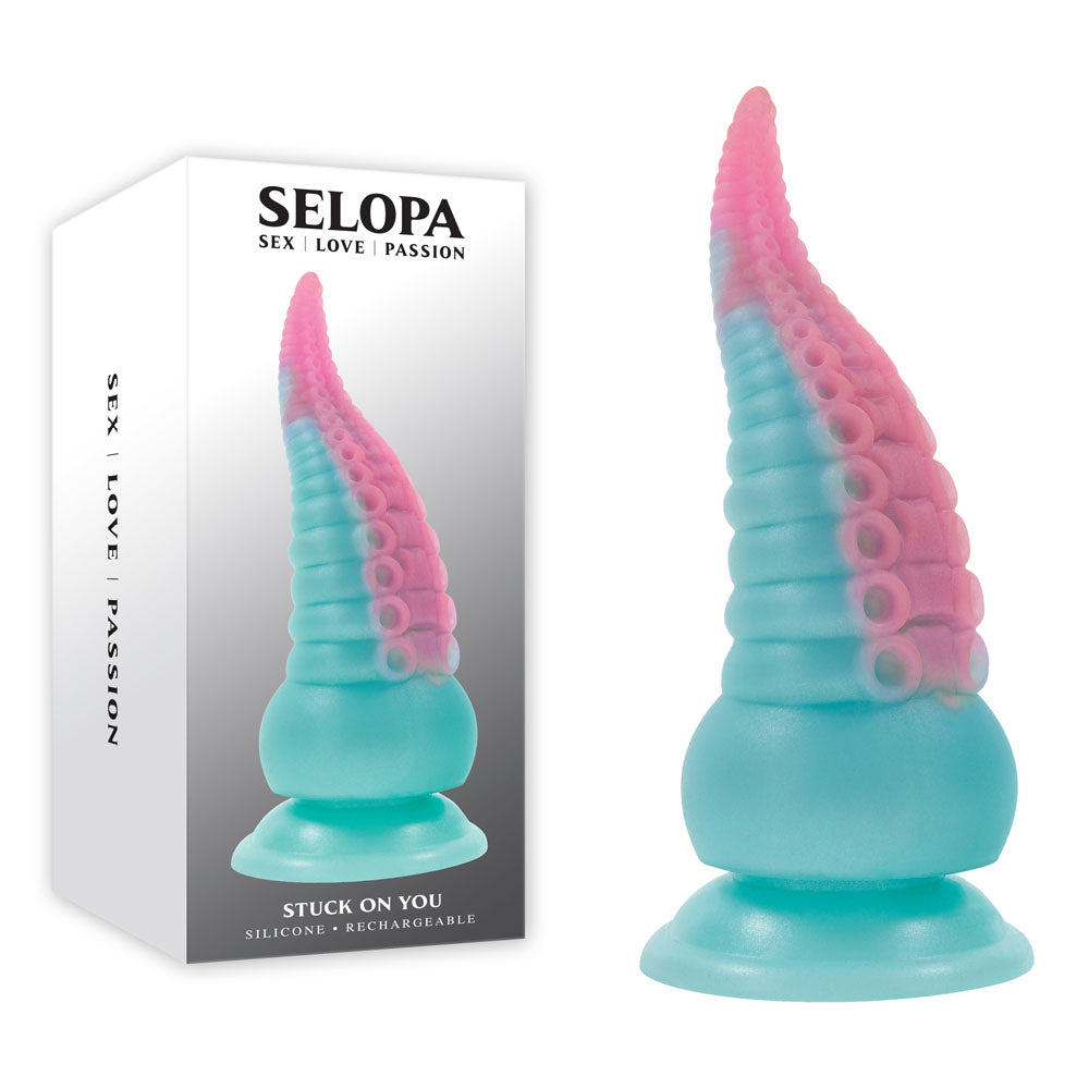 Selopa STUCK ON YOU - Blue/Pink 19 cm Vibrating Tentacle Fantasy Dildo