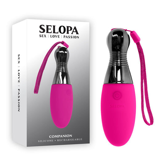 Selopa COMPANION Pink 11.9 cm USB Rechargeable Vibrating Egg. Studio photo of the product on a white background.