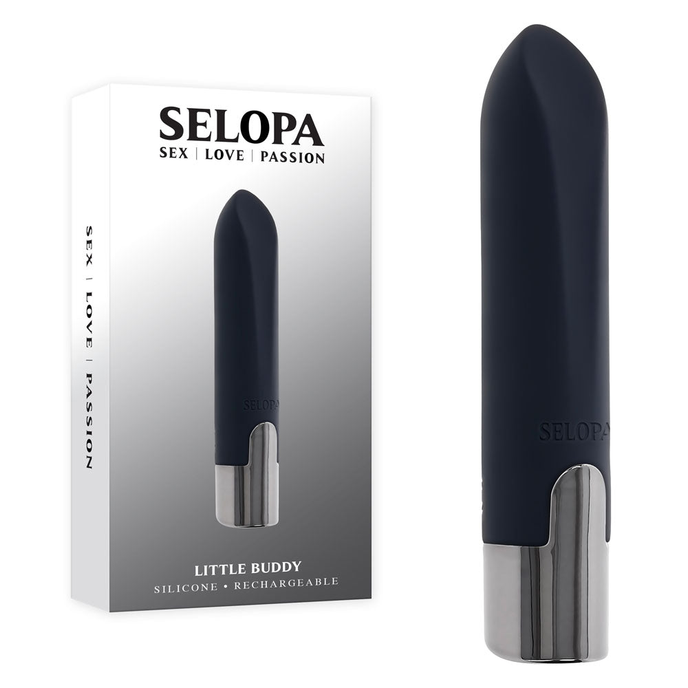 Black silicone product with silver base on a white background, featuring 'Selopa' branding.