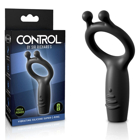 Sir Richards Vibrating Silicone Super C-Ring - Grey USB Rechargeable Vibrating Cock Ring - Image 1