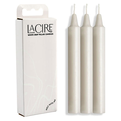 LaCire Drip Pillar Candles - White Drip Candles - Set of 3
