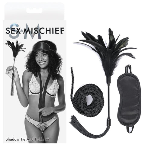 Sex & Mischief Shadow Tie and Tickle Kit - Black Beginners Bondage Kit - Image 1