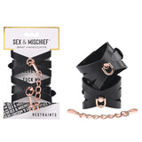 Sex & Mischief Brat Handcuffs - Black/Rose Gold Restraints - Image 1