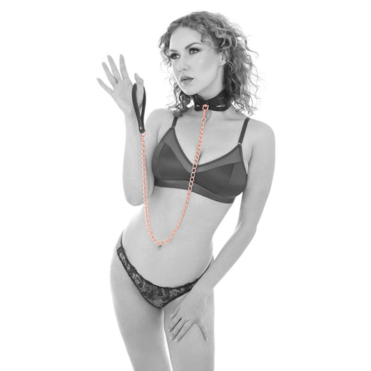 Sex & Mischief Brat Collar & Leash - Rose Gold/Black Restraint