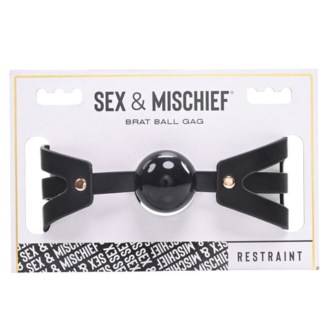 Sex & Mischief Brat Ball Gag - Black/Rose Gold Mouth Restraint - Image 1