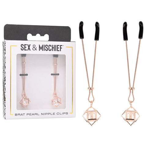 Sex & Mischief Brat Pearl Nipple Clips - Rose Gold - Set of 2 - Image 1