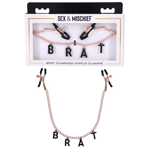 Sex & Mischief Brat Charmed Nipple Clamps - Rose Gold Nipple Clamps with 45 cm Chain - Image 1