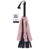 Sex & Mischief Brat Faux Fur Flogger - Black 50 cm Whip with Pink Faux Feather - Image 1