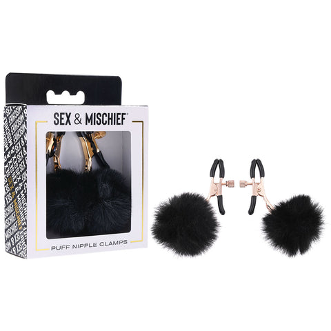 Sex & Mischief Puff Nipple Clamps - Black/Gold Nipple Clamps - Set of 2 - Image 1