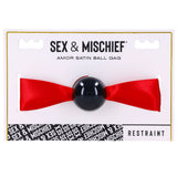 Sex & Mischief Amor Satin Ball Gag - Red/Black Mouth Restraint - Image 1